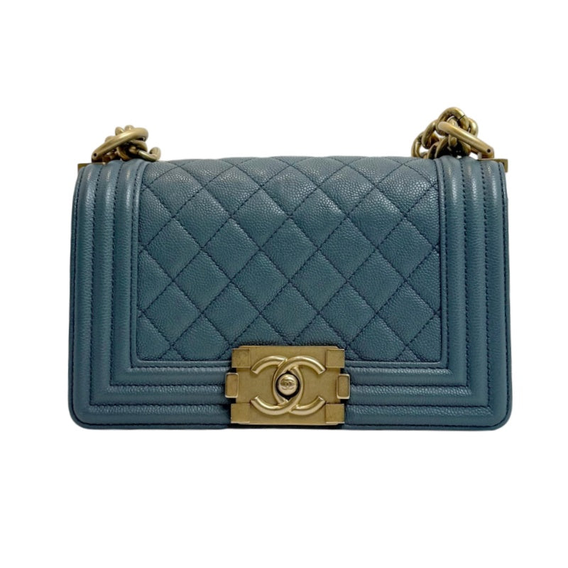 CHANEL Boy Matelasse Shoulder Bag Calfskin Navy Blue Gold Hardware