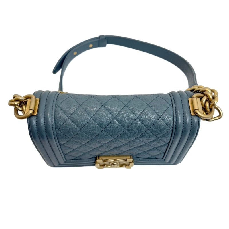 CHANEL Boy Matelasse Shoulder Bag Calfskin Navy Blue Gold Hardware