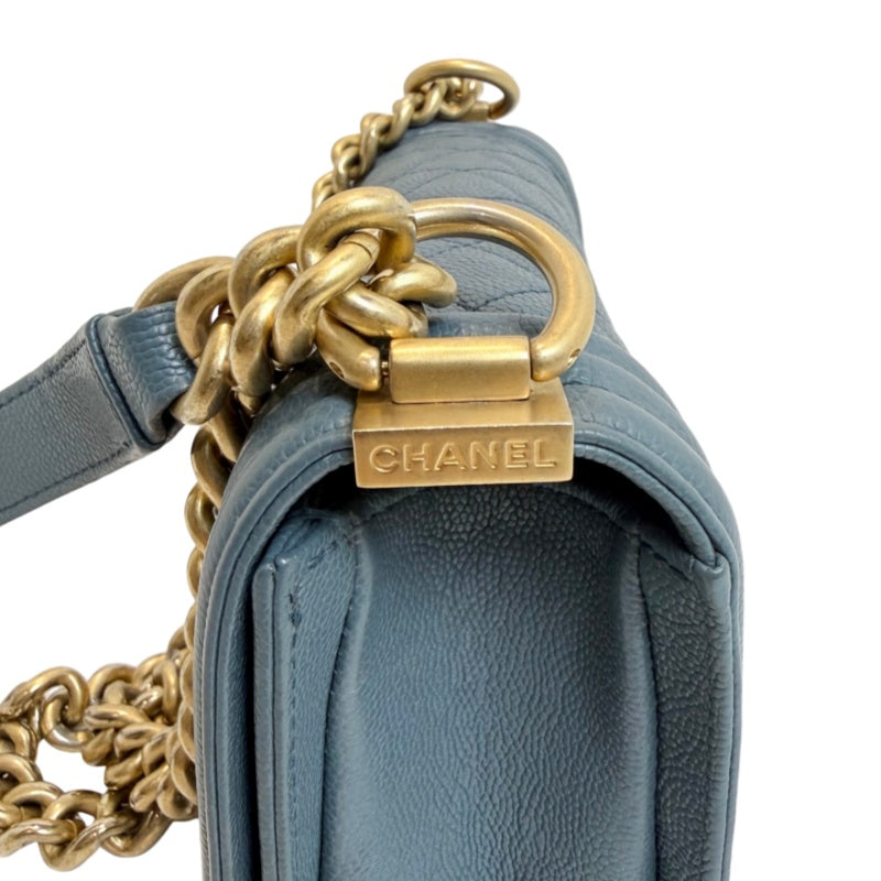 CHANEL Boy Matelasse Shoulder Bag Calfskin Navy Blue Gold Hardware