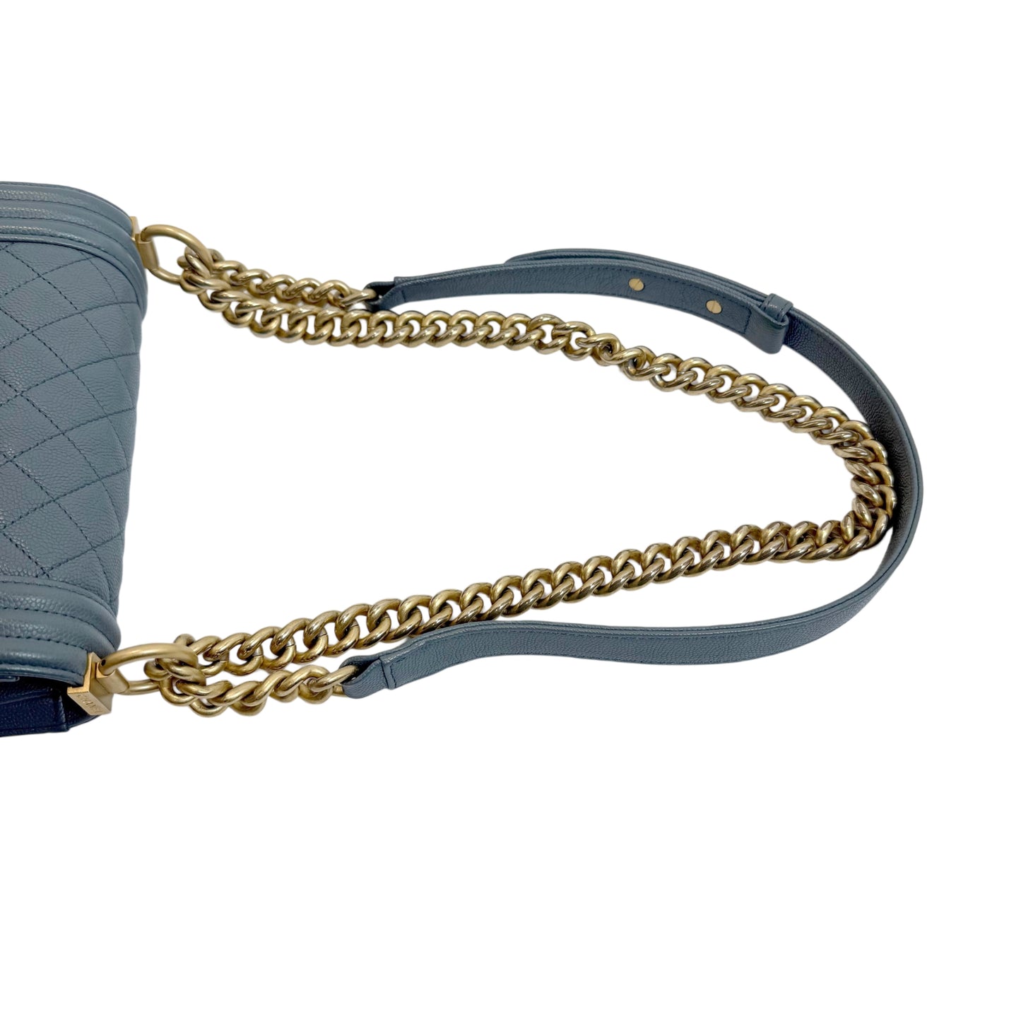 CHANEL Boy Matelasse Shoulder Bag Calfskin Navy Blue Gold Hardware