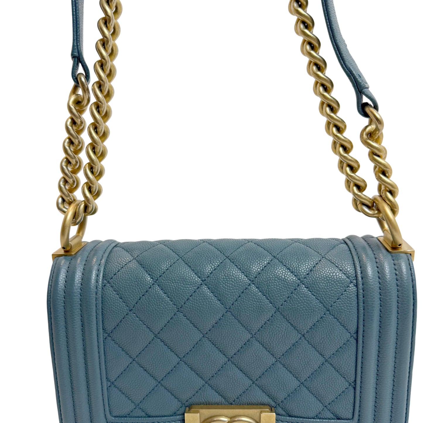 CHANEL Boy Matelasse Shoulder Bag Calfskin Navy Blue Gold Hardware