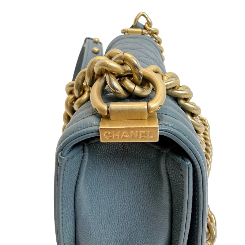 CHANEL Boy Matelasse Shoulder Bag Calfskin Navy Blue Gold Hardware