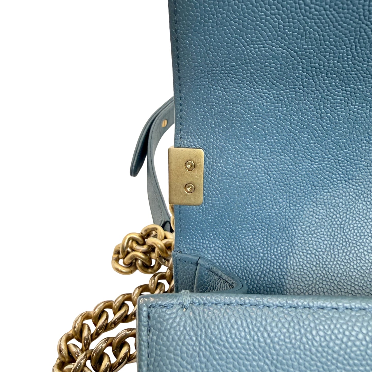 CHANEL Boy Matelasse Shoulder Bag Calfskin Navy Blue Gold Hardware