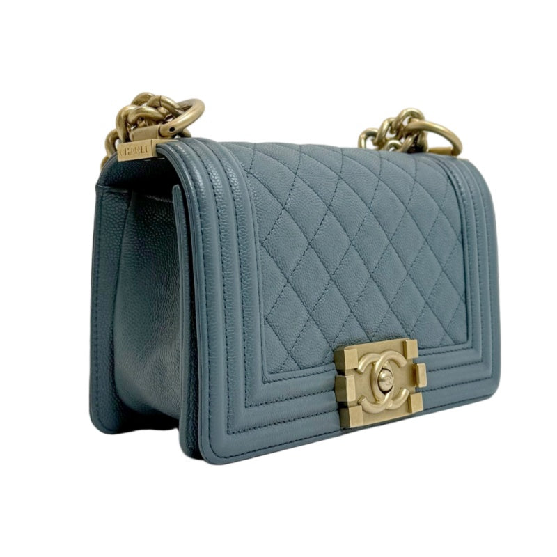 CHANEL Boy Matelasse Shoulder Bag Calfskin Navy Blue Gold Hardware