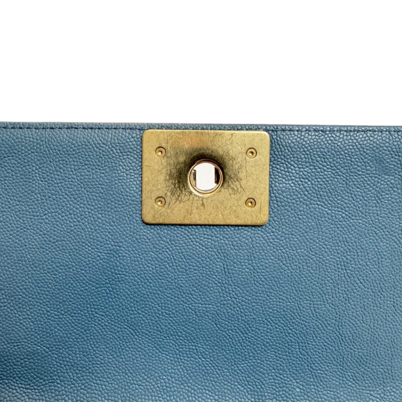 CHANEL Boy Matelasse Shoulder Bag Calfskin Navy Blue Gold Hardware