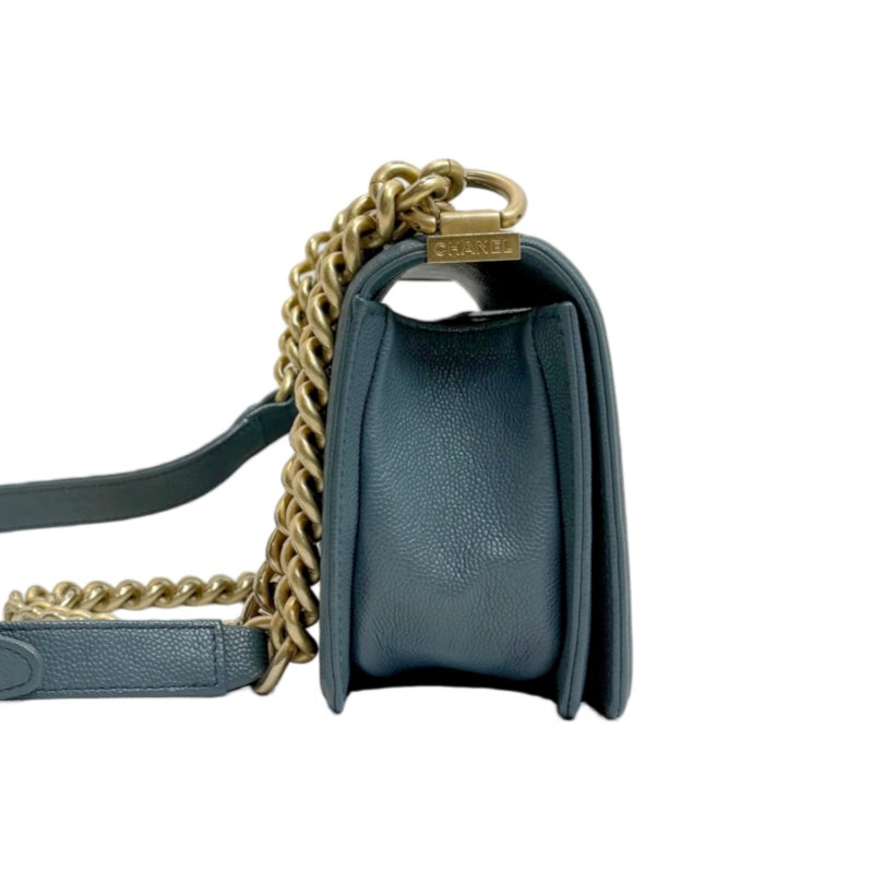 CHANEL Boy Matelasse Shoulder Bag Calfskin Navy Blue Gold Hardware