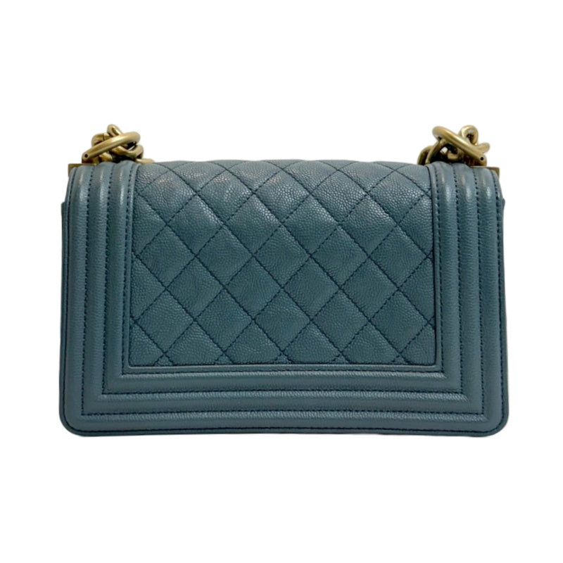 CHANEL Boy Matelasse Shoulder Bag Calfskin Navy Blue Gold Hardware