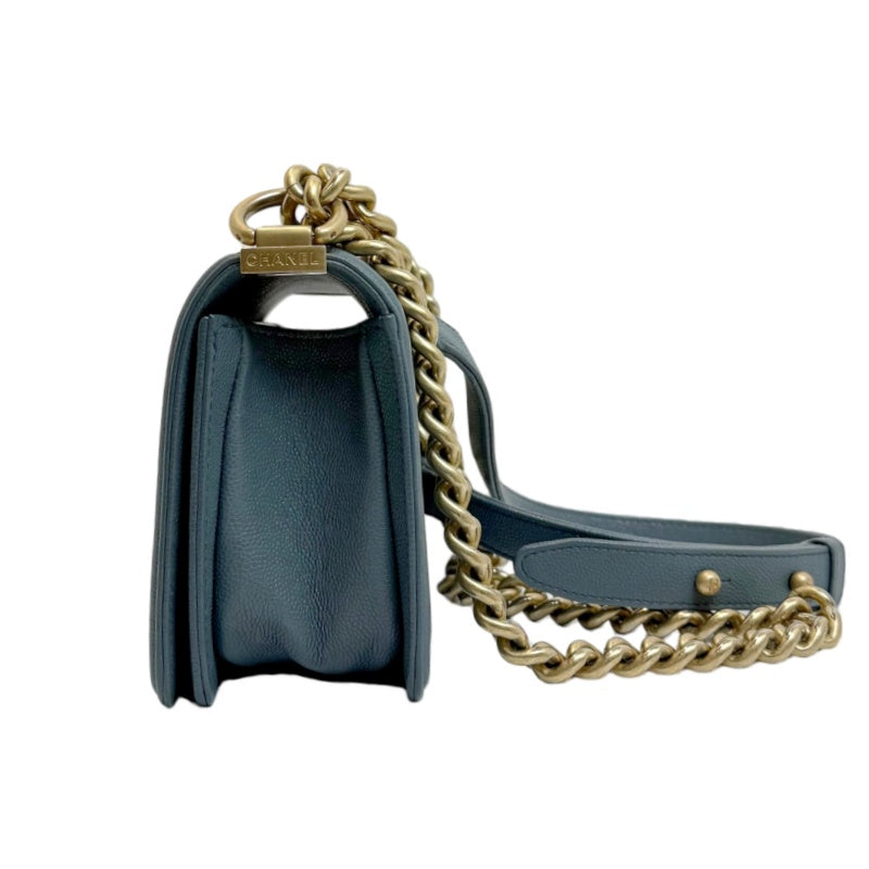 CHANEL Boy Matelasse Shoulder Bag Calfskin Navy Blue Gold Hardware