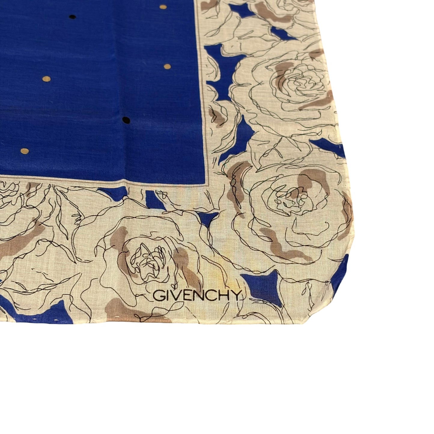 GIVENCHY Rose Print Polka Dot Cotton Handkerchief White/Blue