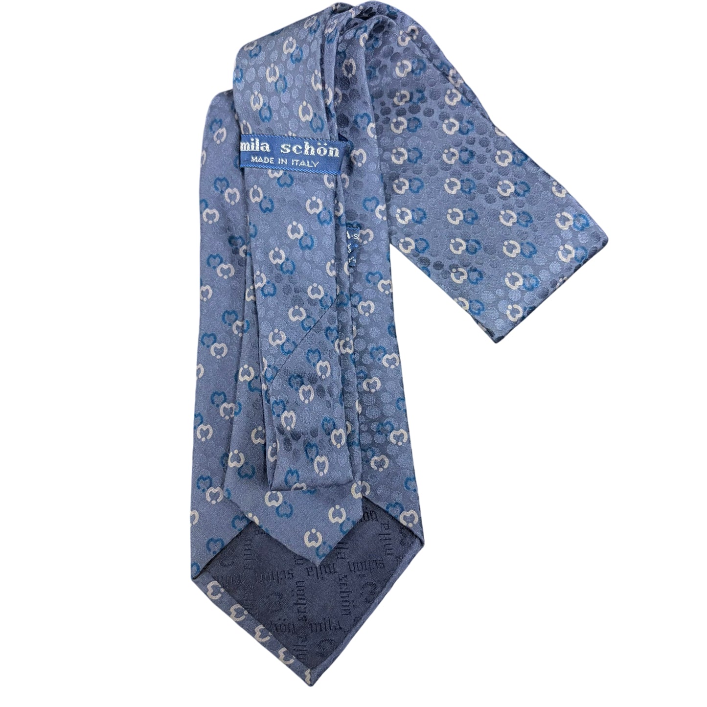 MILA SCHÖN Monogram Pattern Silk Tie Blue Gray