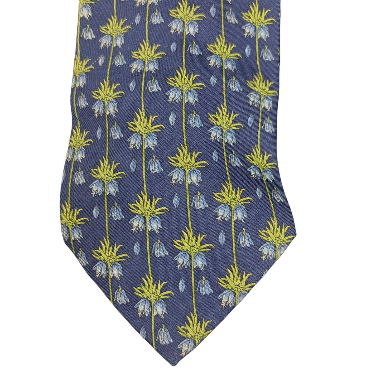 YSL  Floral Print Silk Tie Navy Blue