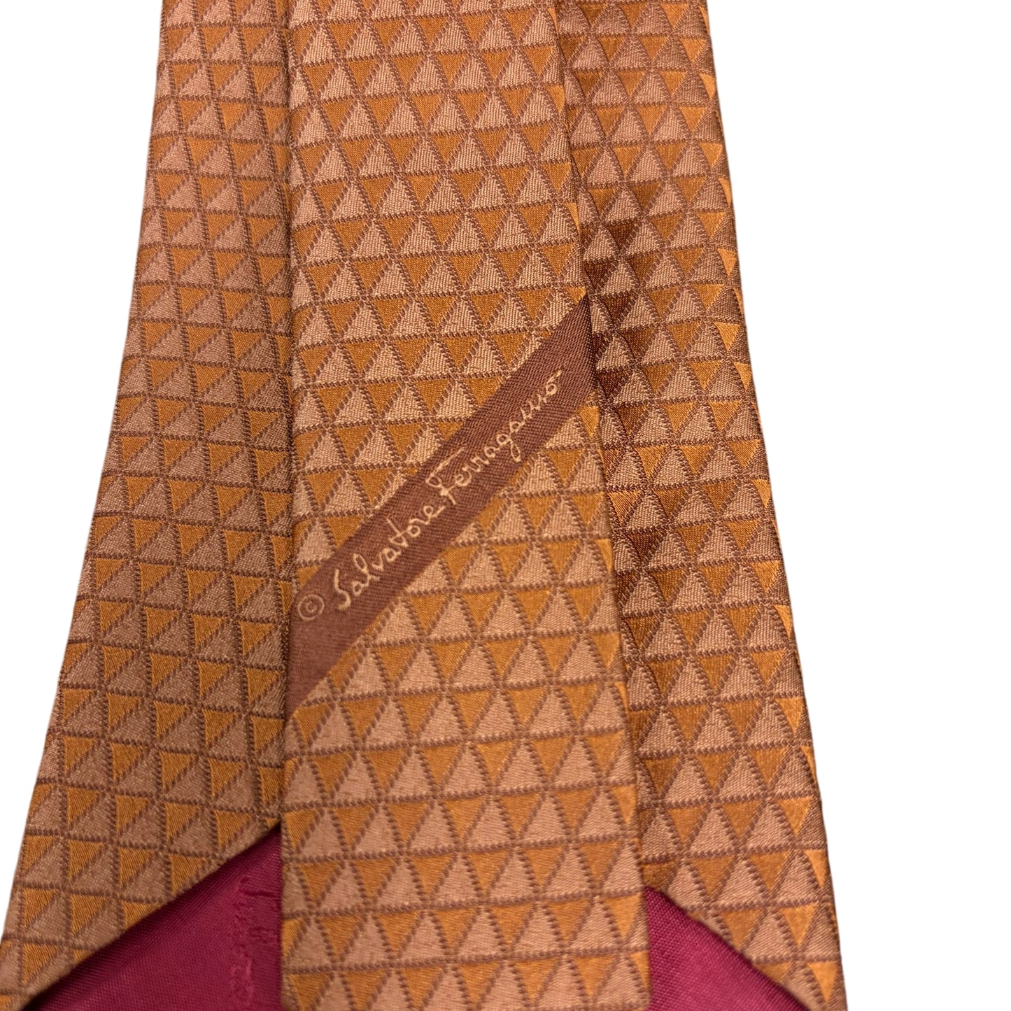 FERRAGAMO Geometric Pattern Silk Tie Brown