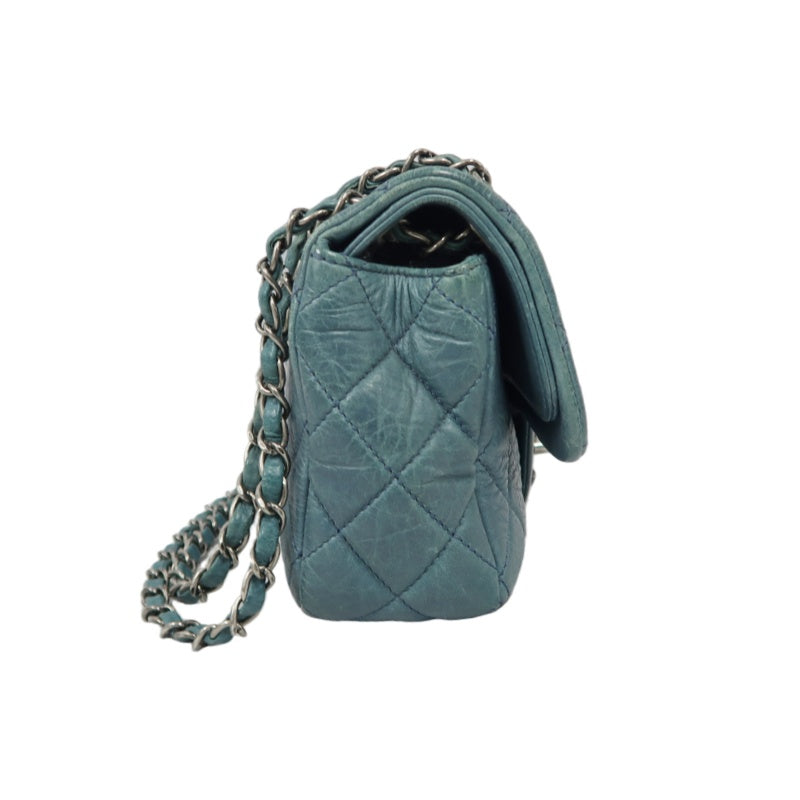 CHANEL Quilted Shoulder Bag, Waxed Leather, Blue, With Guarantee Card