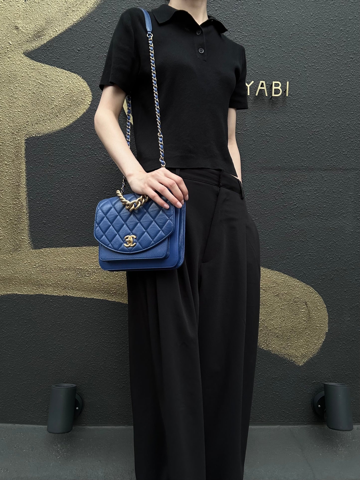 CHANEL Matelasse Lambskin Flap Shoulder Bag Blue Gold Hardware