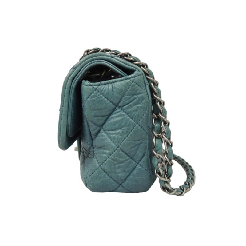 CHANEL Quilted Shoulder Bag, Waxed Leather, Blue, With Guarantee Card