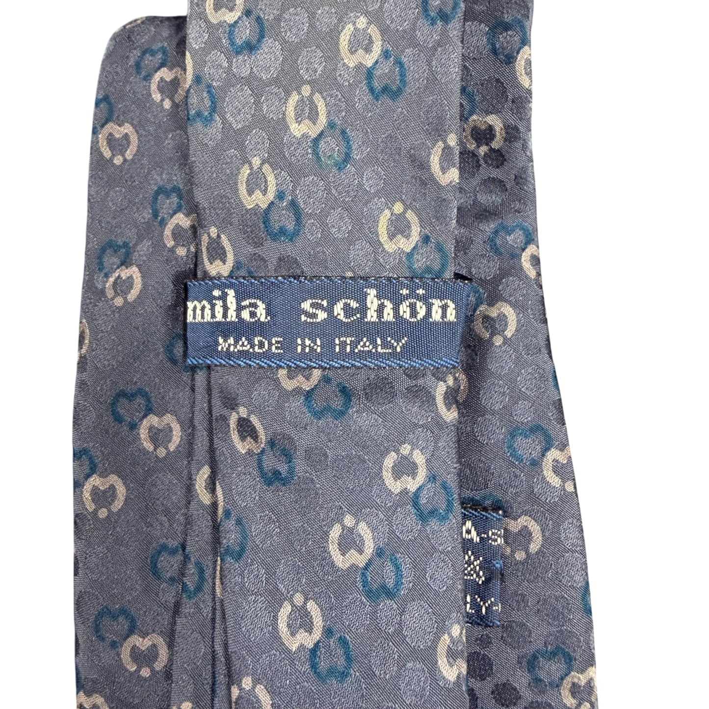 MILA SCHÖN Monogram Pattern Silk Tie Blue Gray