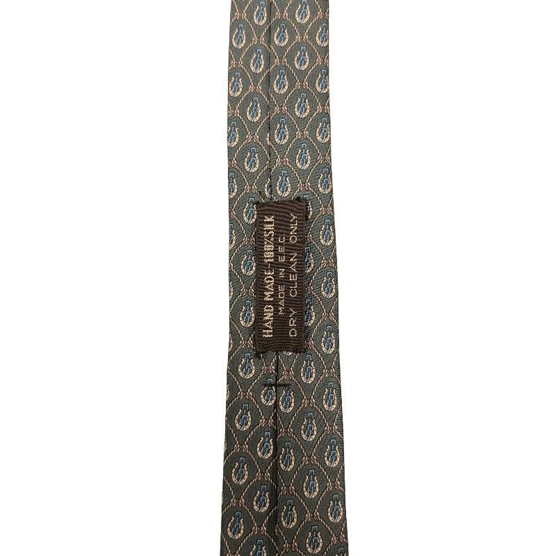 CELINE Silk Tie, Dark Green Base with Carriage Logo All-over Pattern