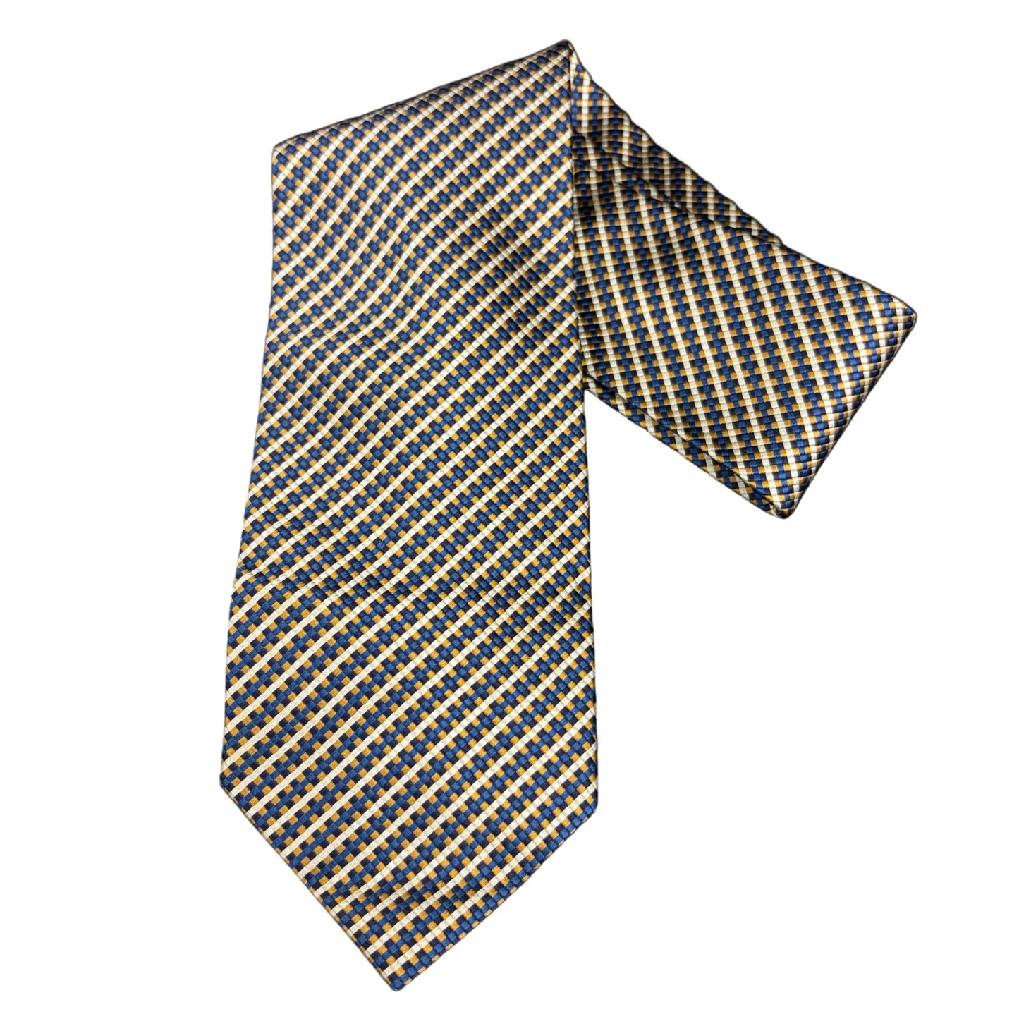 TAKEO KIKUCHI Check Pattern Silk Tie Navy Yellow