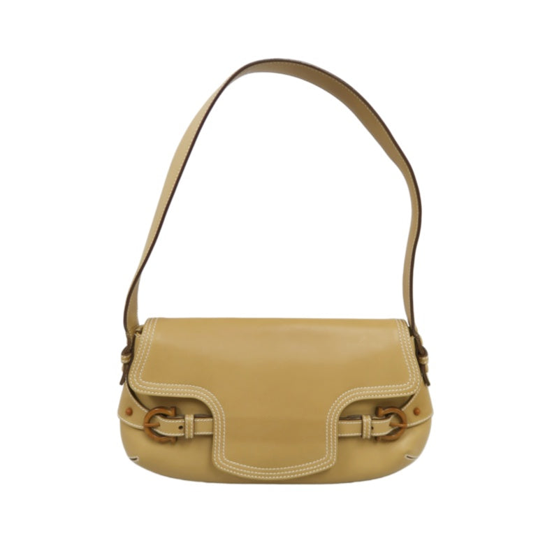 FERRAGAMO shoulder bag, calf leather, brown, milk tea color, cowhide leather