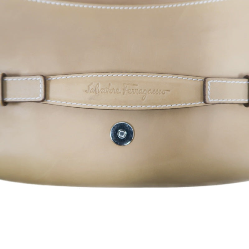 FERRAGAMO shoulder bag, calf leather, brown, milk tea color, cowhide leather