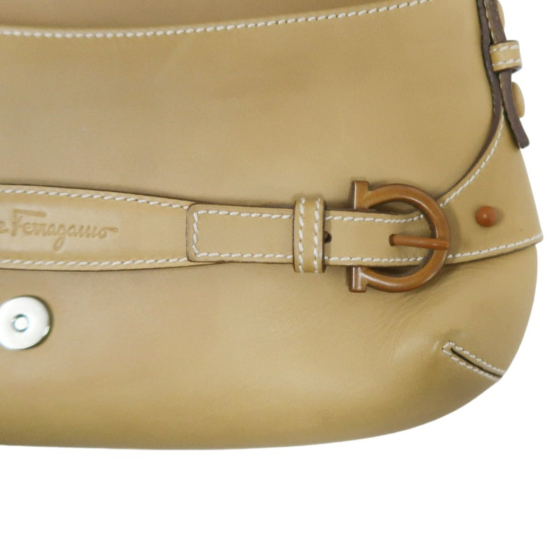 FERRAGAMO shoulder bag, calf leather, brown, milk tea color, cowhide leather