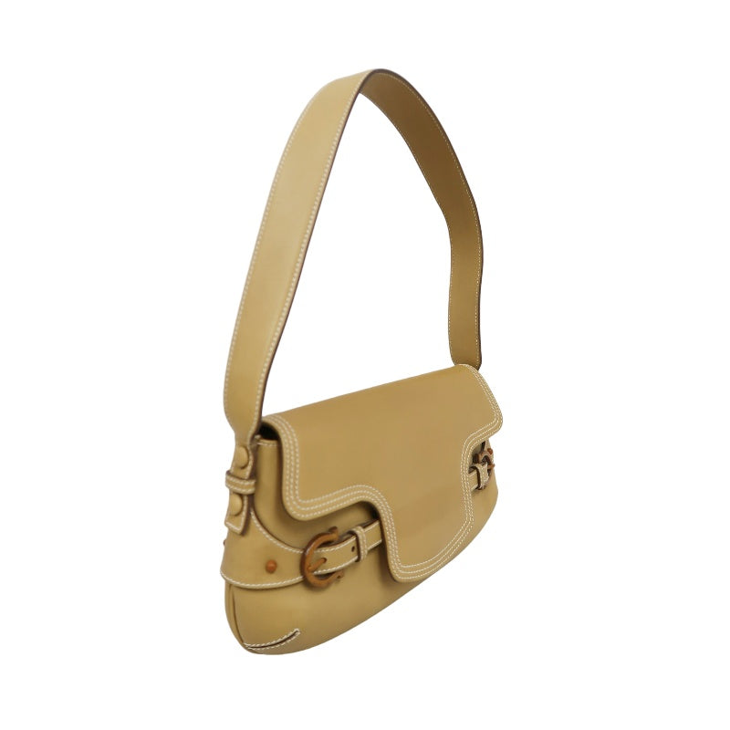 FERRAGAMO shoulder bag, calf leather, brown, milk tea color, cowhide leather