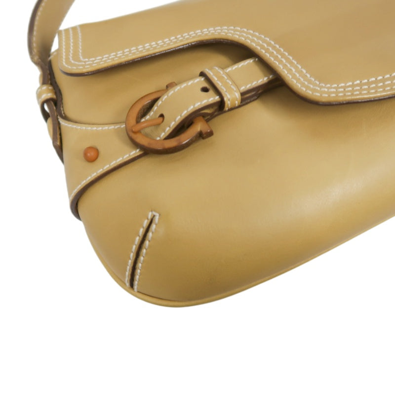 FERRAGAMO shoulder bag, calf leather, brown, milk tea color, cowhide leather