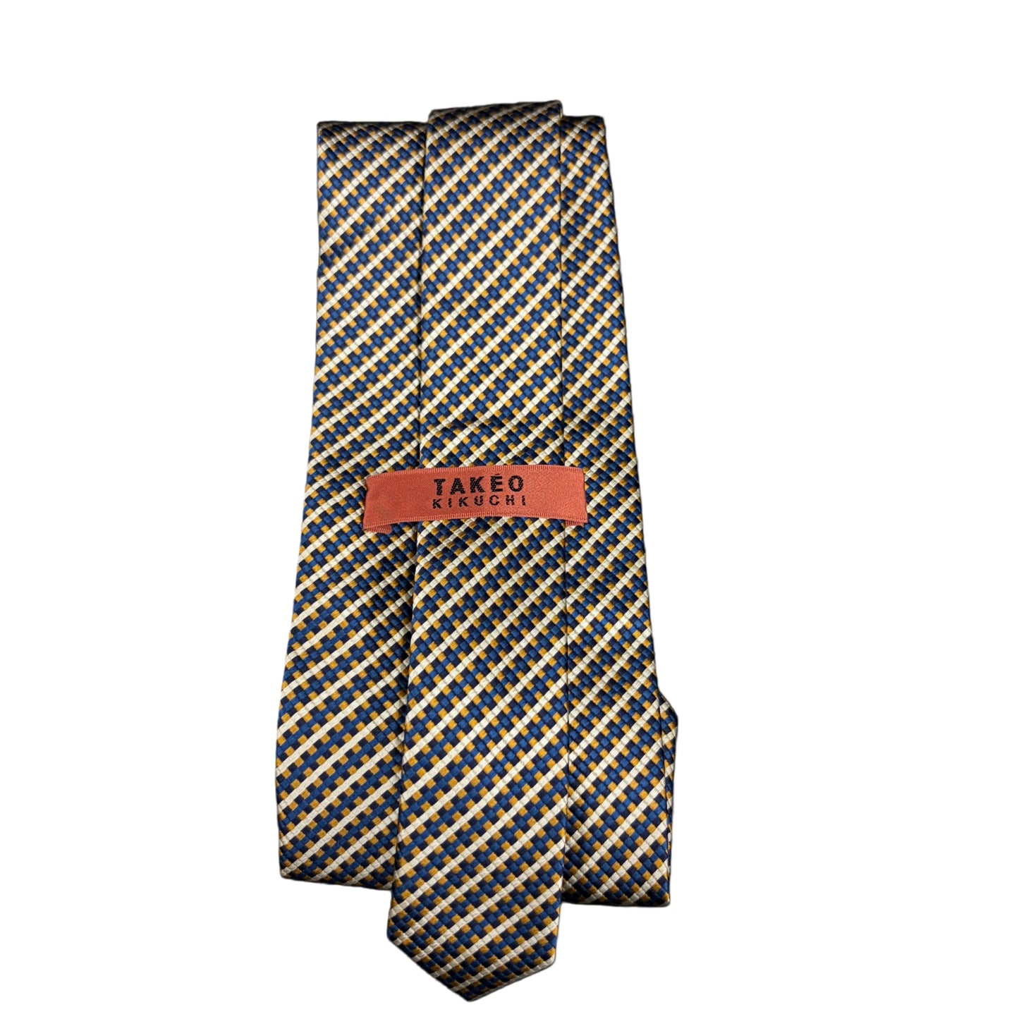 TAKEO KIKUCHI Check Pattern Silk Tie Navy Yellow
