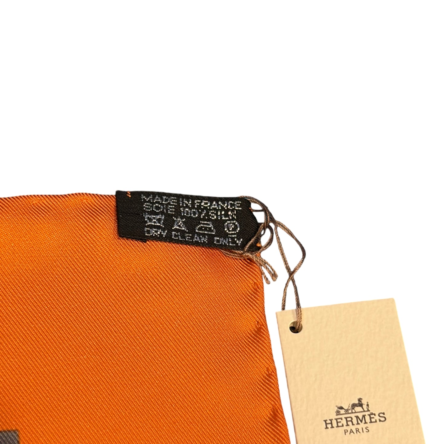 HERMES Paris Carré 90 Bolduc Ribbon Bow Print 100% Pure Silk Scarf Iconic Brand Orange Background Modern Minimalist Design Full Set Original Gift Box Timeless Luxury Accessory