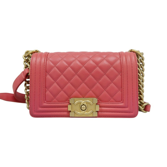 CHANEL Boy Shoulder Bag Lambskin Pink Gold Hardware