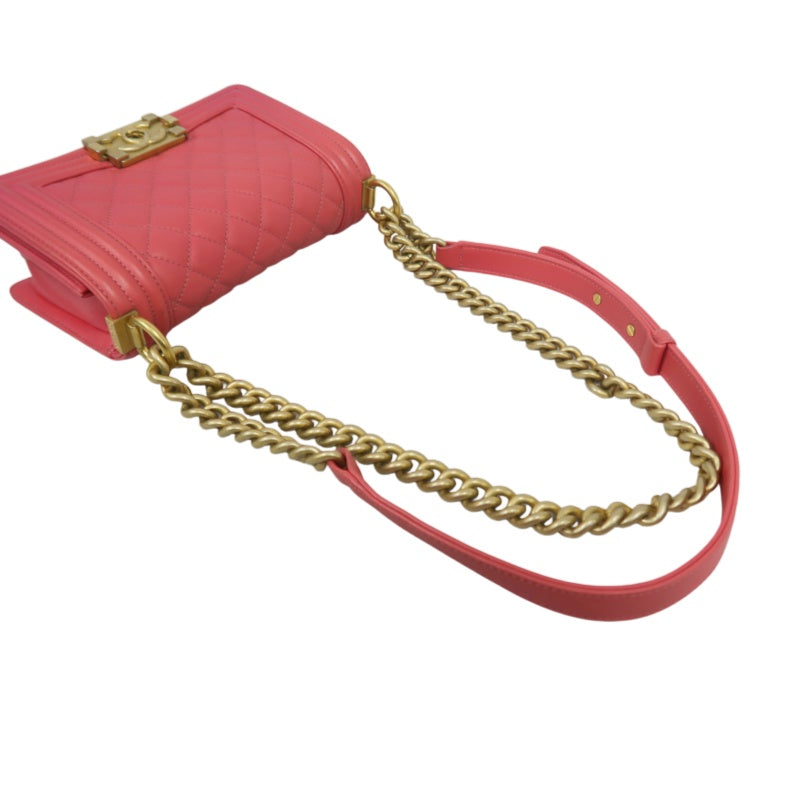 CHANEL Boy Shoulder Bag Lambskin Pink Gold Hardware