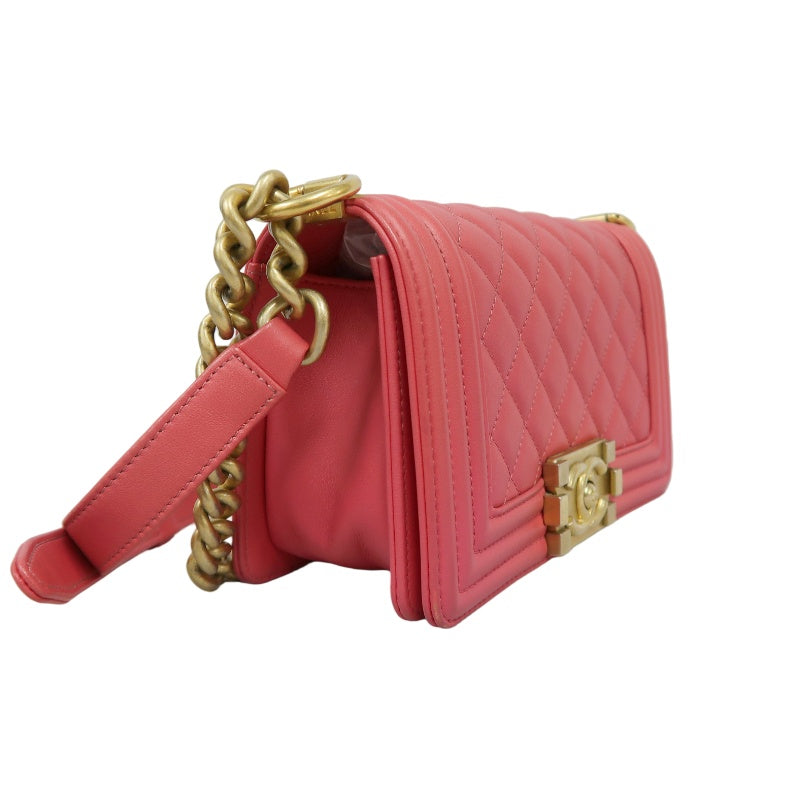 CHANEL Boy Shoulder Bag Lambskin Pink Gold Hardware