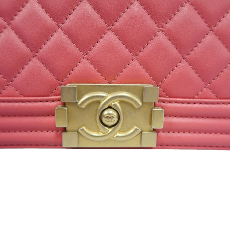 CHANEL Boy Shoulder Bag Lambskin Pink Gold Hardware
