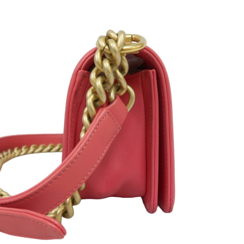 CHANEL Boy Shoulder Bag Lambskin Pink Gold Hardware
