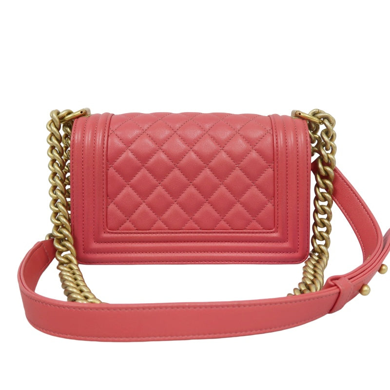 CHANEL Boy Shoulder Bag Lambskin Pink Gold Hardware