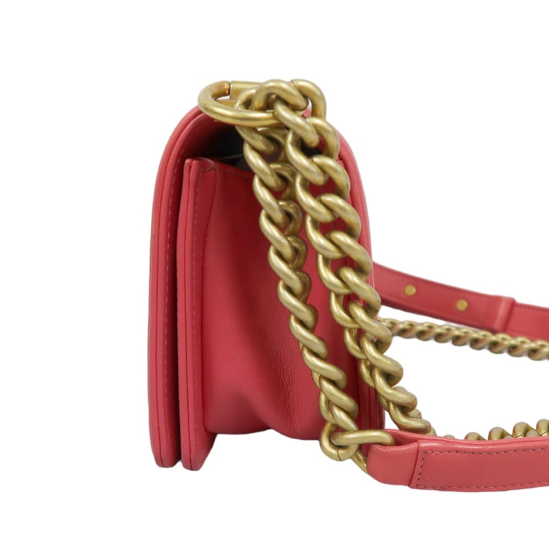 CHANEL Boy Shoulder Bag Lambskin Pink Gold Hardware