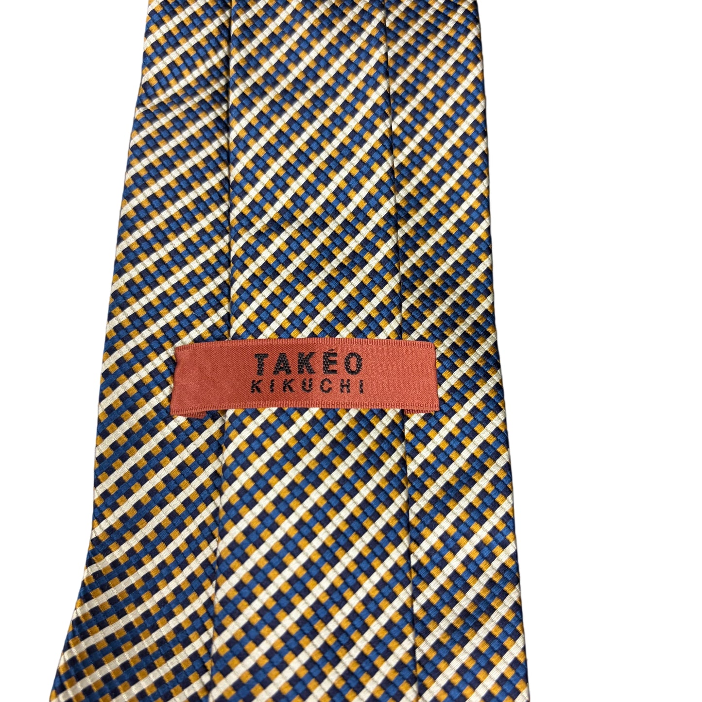 TAKEO KIKUCHI Check Pattern Silk Tie Navy Yellow