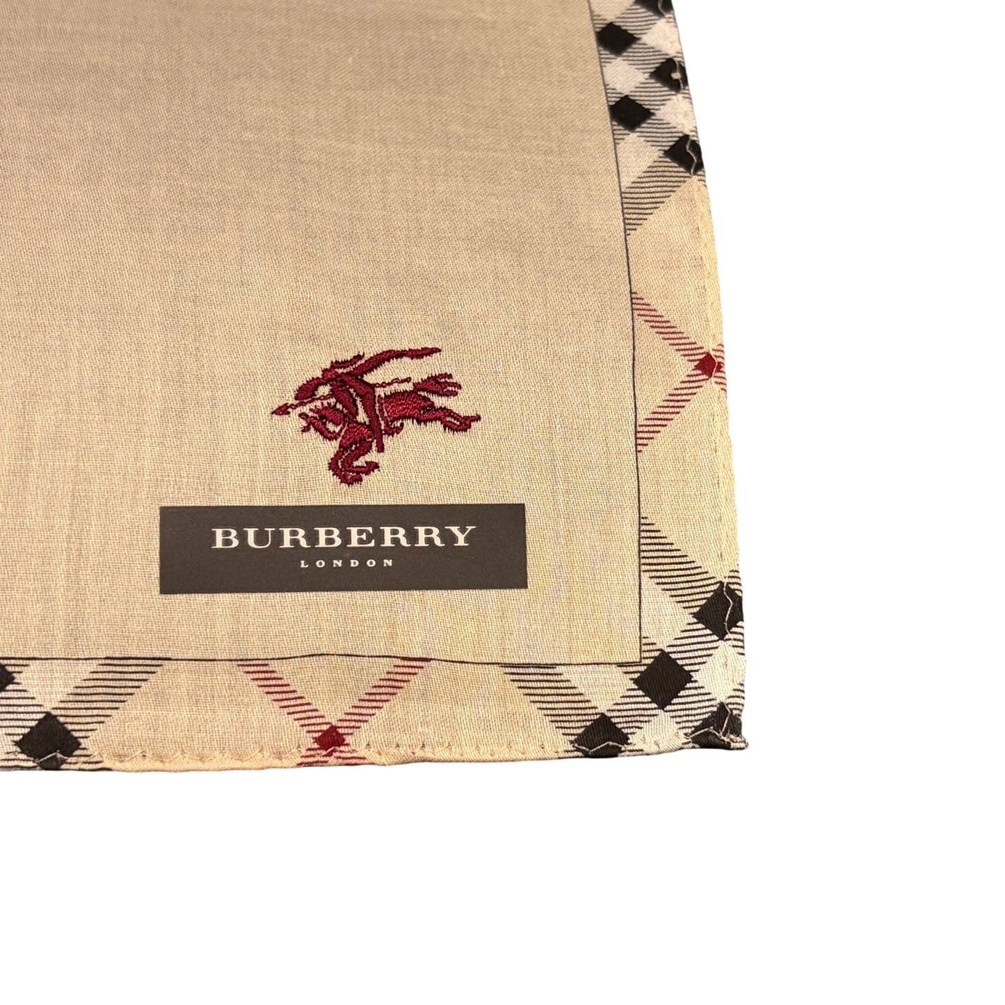 BURBERRY Cotton Scarf Light Beige with Black and Red Check Trim