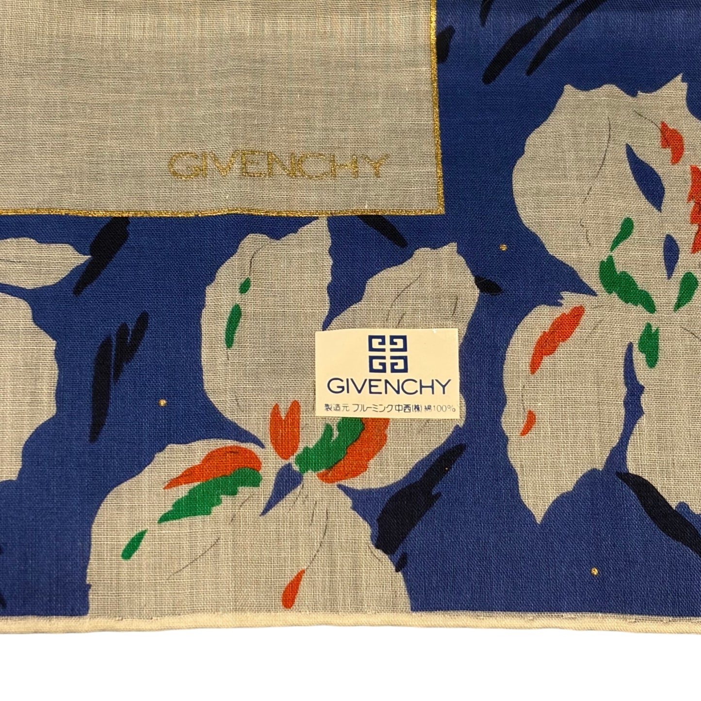 GIVENCHY Givenchy Vintage Floral Print Cotton Handkerchief Blue White Color