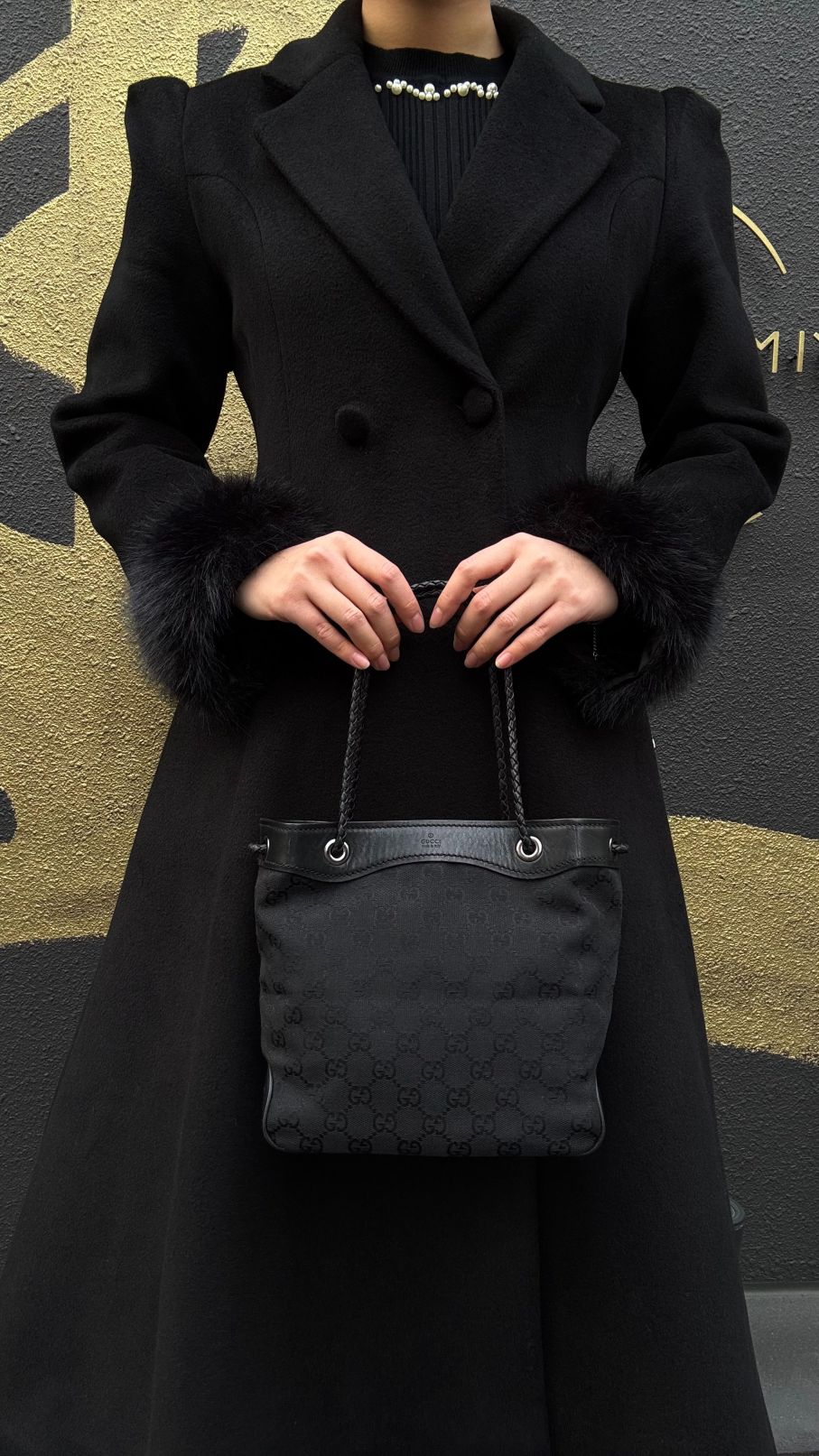 GUCCI GG Canvas Handbag, Black, Silver Hardware, GUCCI Black Monogram Canvas Shoulder Bag