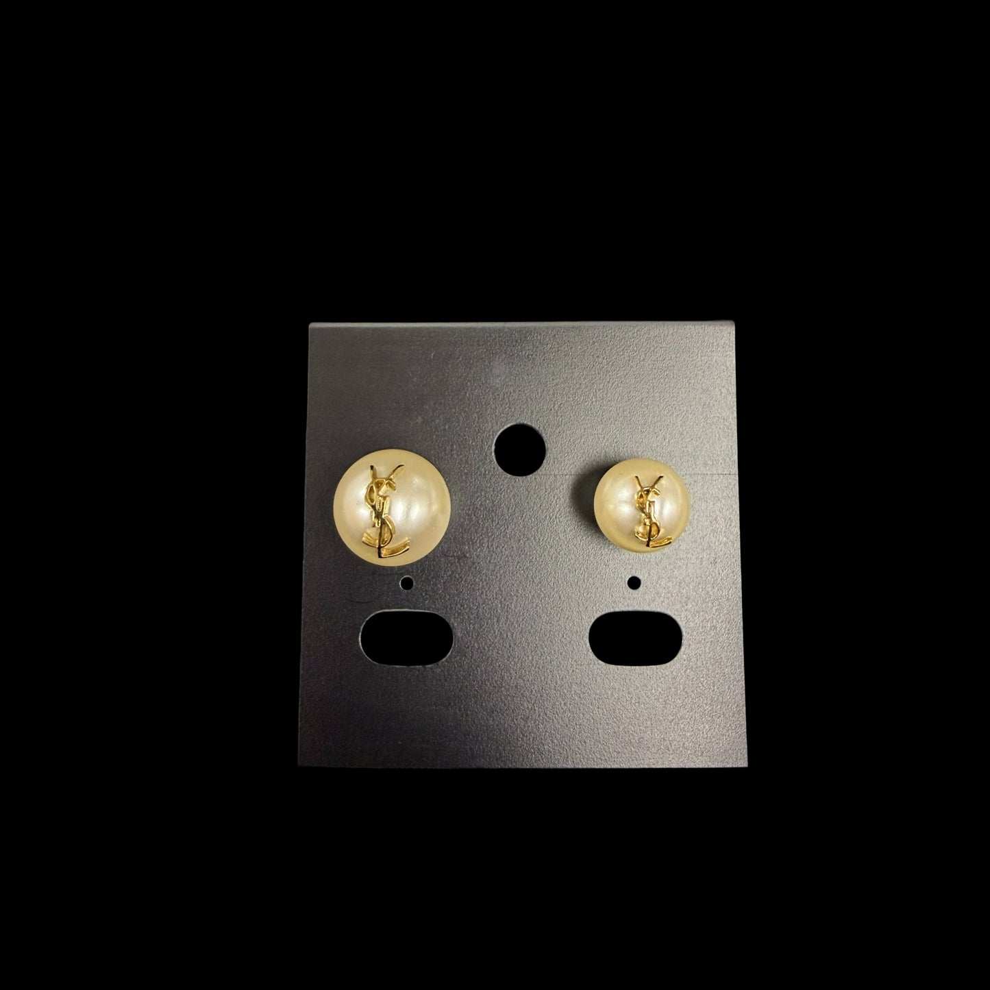 YVES SAINT LAURENT Ivory Glass Brass Logo Stud Earrings
