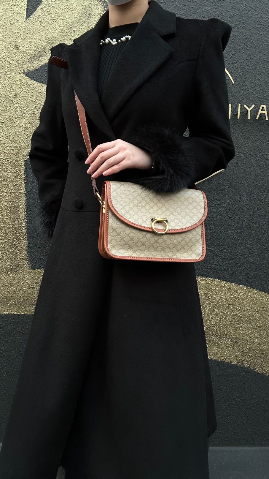 CELINE Macadam Shoulder Bag, Beige, Gold Hardware, CELINE Monogram PVC Saddle Crossbody Bag