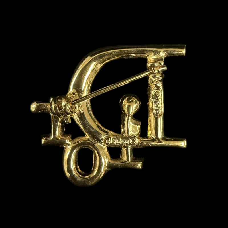 DIOR Gold Alloy Full Crystal Inlaid Logo Brooch, Comes With Original Case