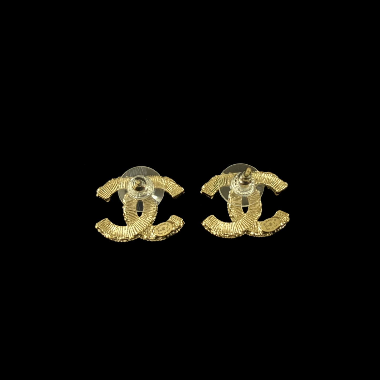 CHANEL Black Enamel Double CC Stud Earrings