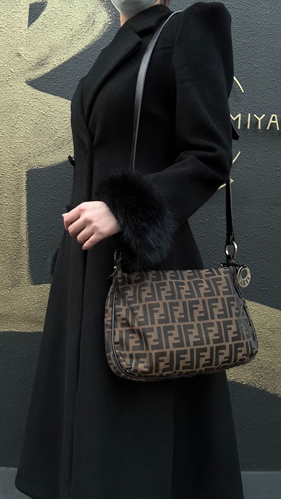 FENDI Zucchia Canvas Shoulder Bag, Brown, Gold Hardware, FENDI Monogram Canvas Crossbody Bag