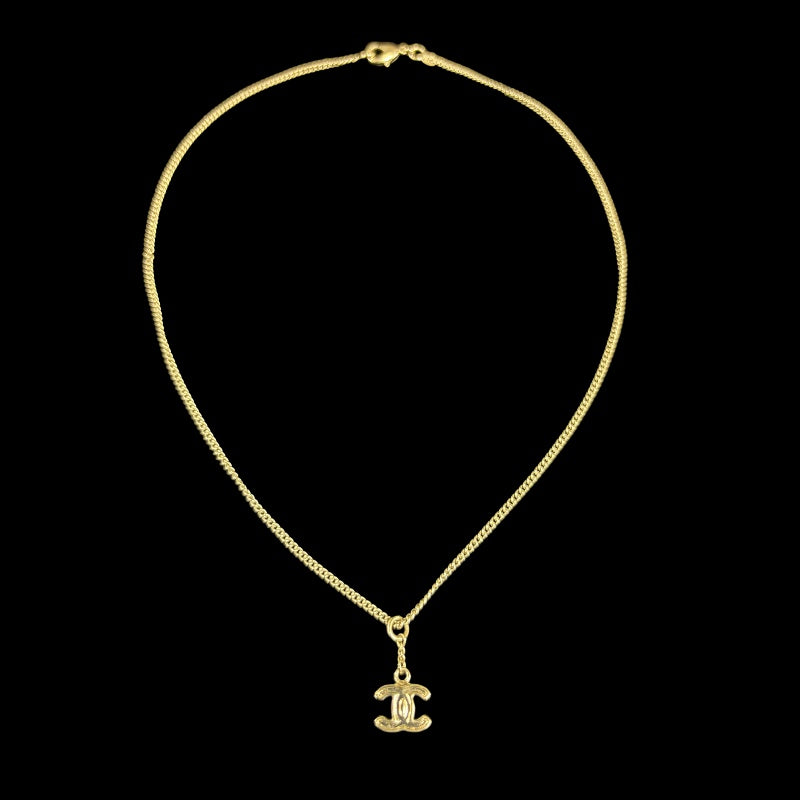 CHANEL Coco Mark Necklace Accessory Gold Ivory Enamel Double C Pendant Stamped