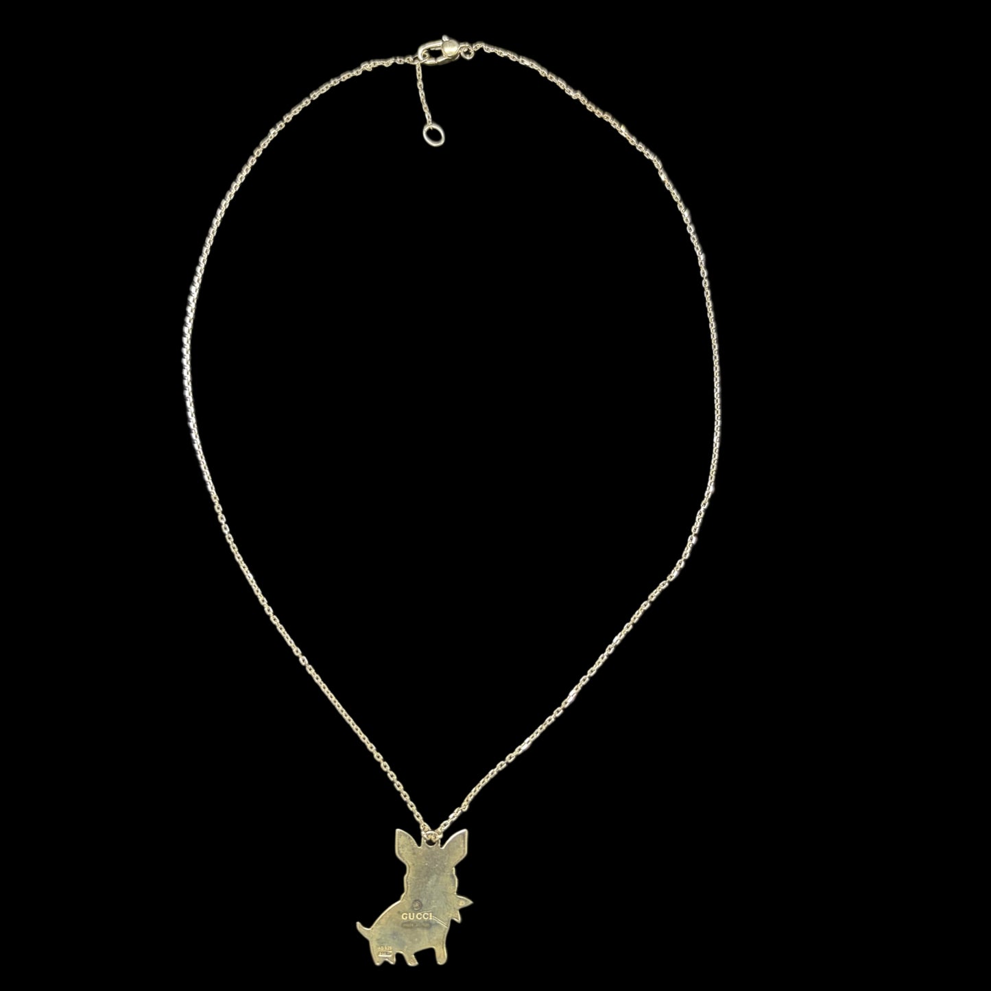 GUCCI Dog Motif 925 Sterling Silver Necklace Gold Finish