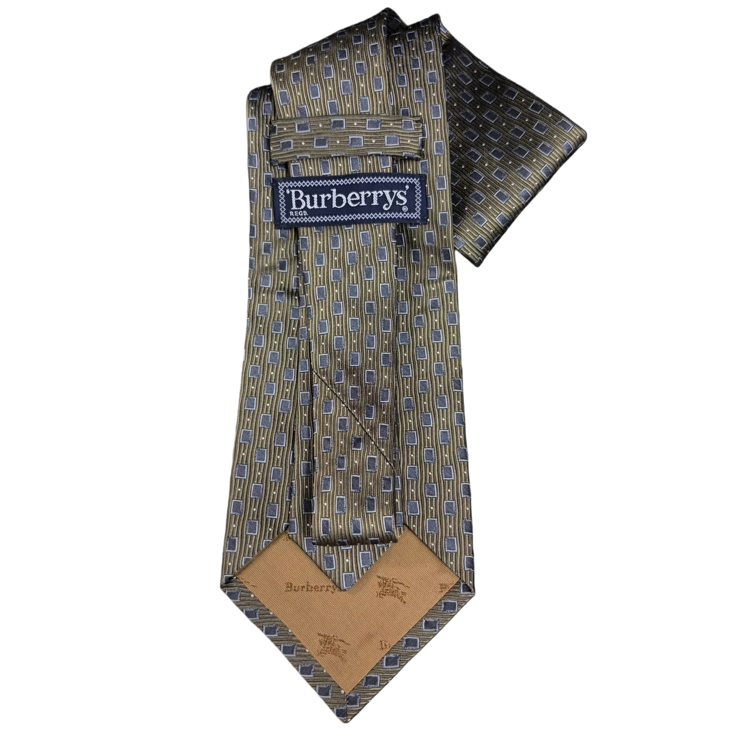 BURBERRY Equestrian Knight Geometric Pattern Silk Tie Khaki Gray