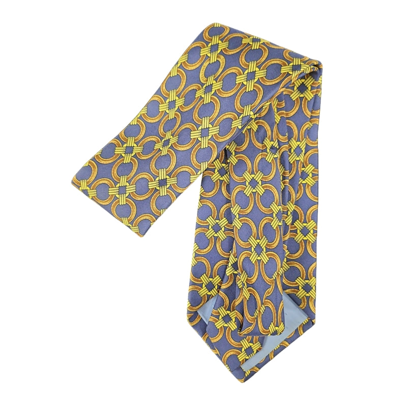 CELINE Macadam Chain Pattern Silk Tie Navy Gold