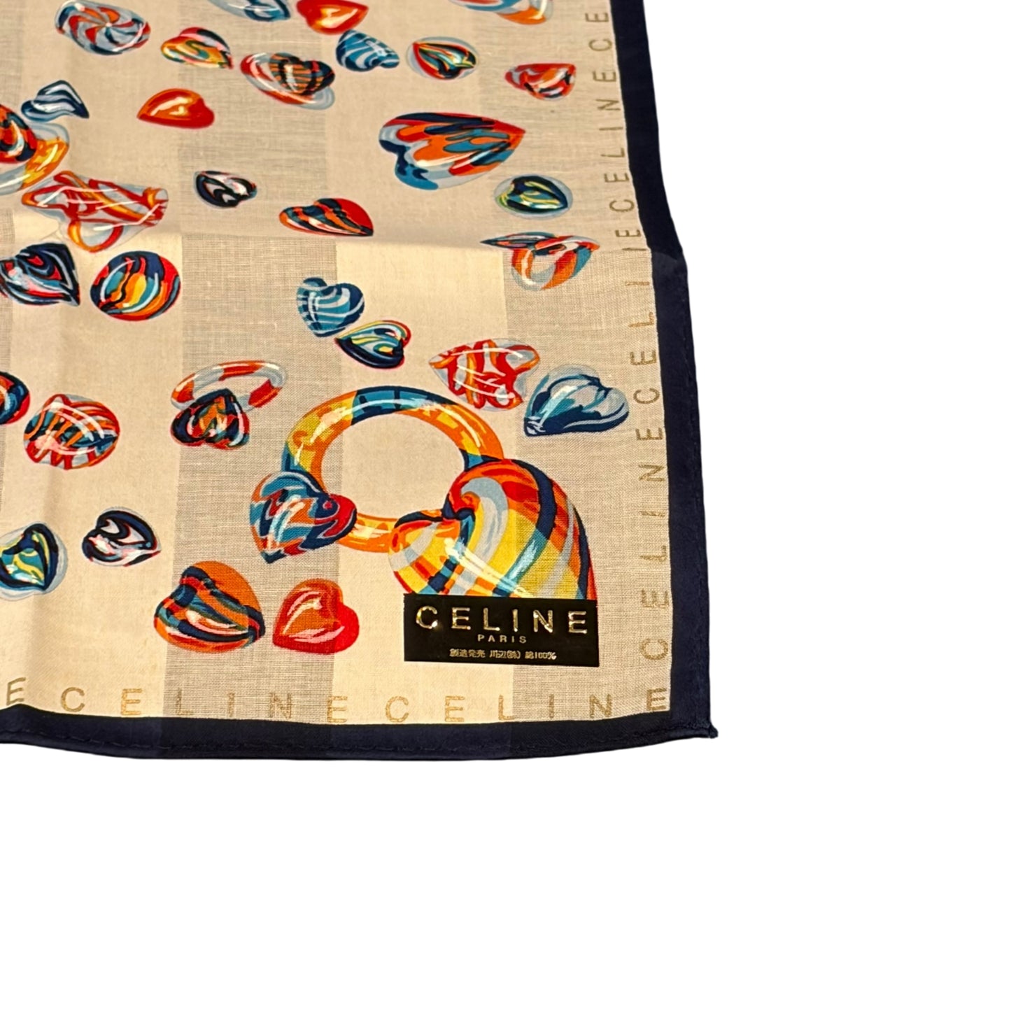 CELINE Heart Print Silk Scarf White/Navy
